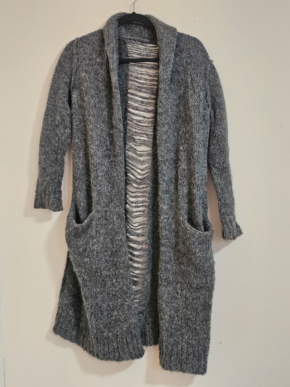 Current Elliott Sz 0 "Slash" Open-Front Gray Longline Cardigan Alpaca Soft